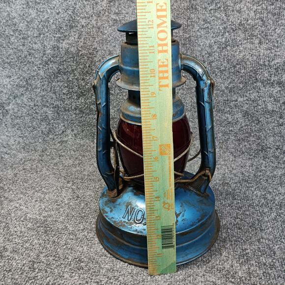 Vintage Dietz No. 100 Blue Kerosene Oil Lantern Red Globe CITY OF L.A. NY USA - Picture 11 of 11